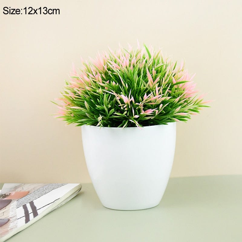 Artificial Plants Potted Green Bonsai Small Tree Grass Plants Pot Ornament Fake Flowers for Home Garden Decoration Wedding Party