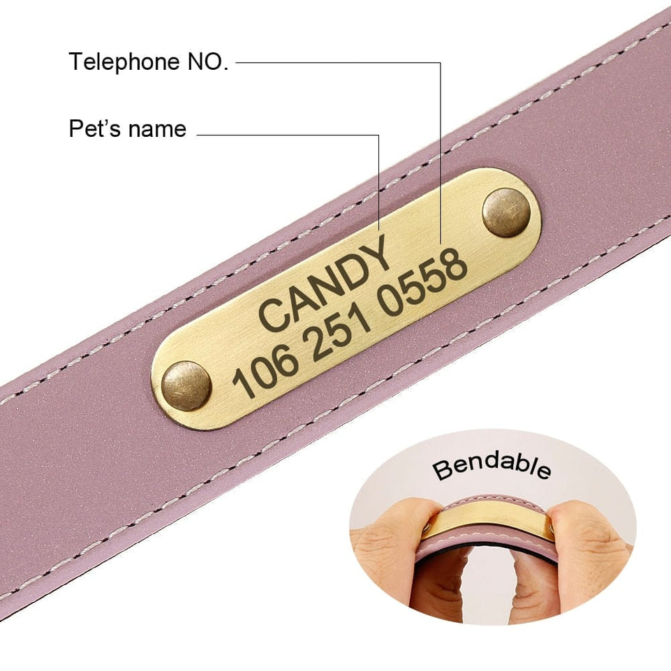 Dog Collar Personalized Engraved Dog Nameplate Collar Leather Padded Pet Puppy ID Collars Reflective For Small Medium Large Dogs - Wowza