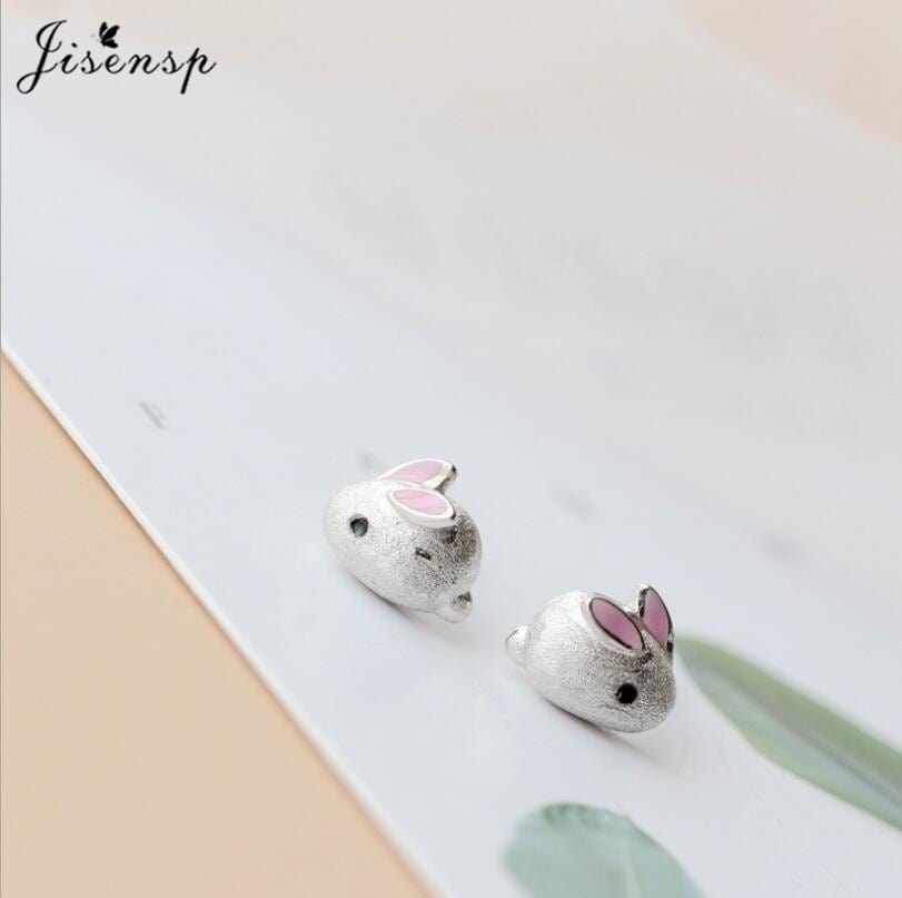 Jisensp Silver Plated Earrings Lovely Tiny Rabbit Ear Stud for Women Girls Cartoon Bunny Earring Fashion Jewelry Gift