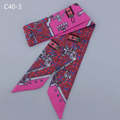 Silk Scarf For Women Letter chain Printed Handle Bag Ribbons Brand Fashion Head Scarf Small Long Skinny Scarves