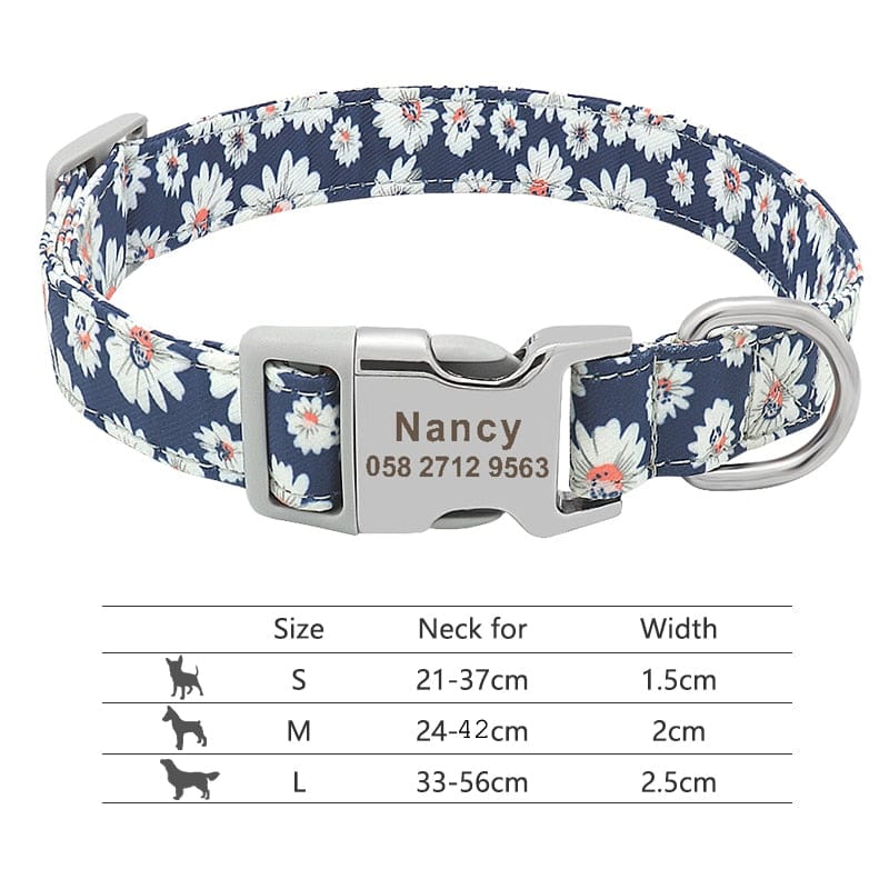 Customized Printed Pet Collar Nylon Dog Collar Personalized Free Engraved Puppy ID Name Collar for Small Medium Large Dogs Pug - Wowza