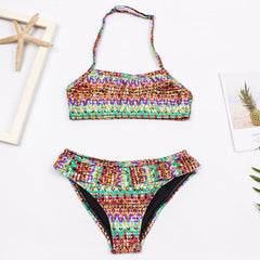 Children Girls Bikini Set 2023 Falbala Two-Pieces Swimming Suit Summer Halter Kids Girl Swimwear Swimsuit Bandage Bathing Suit