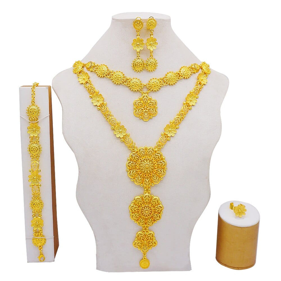 Dubai Jewelry Sets Gold Color Necklace & Earring Set For Women African France Wedding Party Jewelery Ethiopia Bridal Gifts