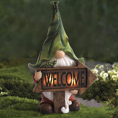 Outdoor Garden Dwarf Statue-resin Dwarf Statue Carrying Magic Ball Solar Led Light Welcome Sign Gnome Yard Lawn Large Figurine