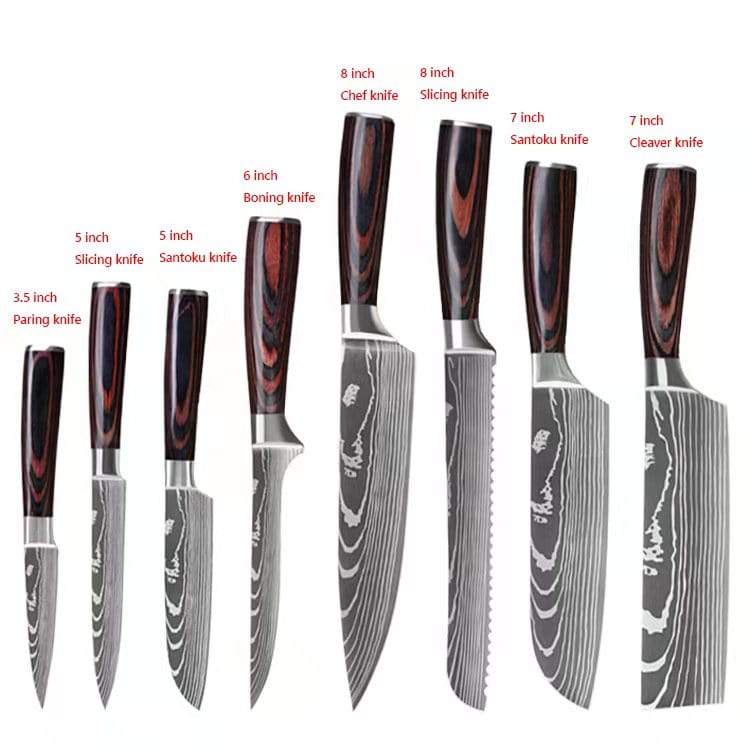 3/4/5/6/8/9Pcs/set Stainless Steel Damascus Pattern Chef Knives Set Kitchen Knife Set Butcher Boning Knife Vegetable Knives - Wowza