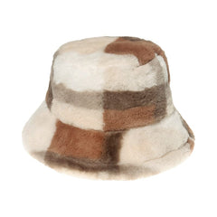 FOXMOTHER Winter Outdoor Vacation Lady Panama Black Solid Thickened Soft Warm Fishing Cap Faux Fur Rabbit Bucket Hat For Women