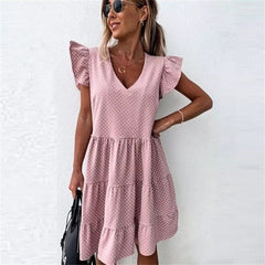 Summer Dress 2021 Women Ruffle Spring  Street Sexy Casual Slim Thin Beach Party O Neck Mini Polka Dot Dress Vestidos De Fiesta