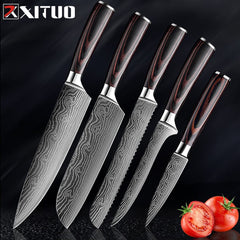 XITUO Chef Bread Eviscerate Sliced Fruit Chinese Japanese Kitchen Knife Sharp Utility santoku Complete Damascus Pattern Cooking - Wowza