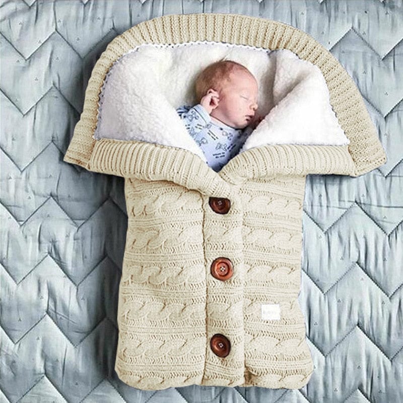 Autumn and Winter Stroller Baby Sleeping Bag Outdoor Button Baby Knitted Sleeping Bag Wool Brushed and Thick Baby's Blanket