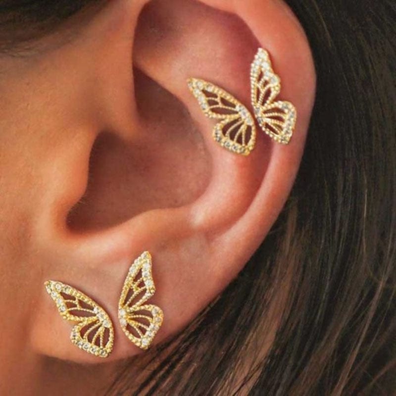 Original Half Of Butterfly Studs Earrings For Women 2021 Vintage Gold Tone Charming Earings Jewelry