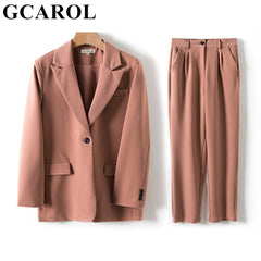 GCAROL Women Blazer And Guard Pants Sets Two Pieces OL Single Breasted Jacket Formal Suit Pleated Trousers Spring Autumn Winter