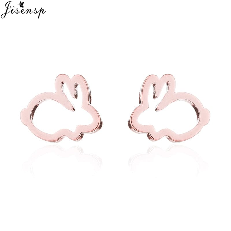 Jisensp Silver Plated Earrings Lovely Tiny Rabbit Ear Stud for Women Girls Cartoon Bunny Earring Fashion Jewelry Gift