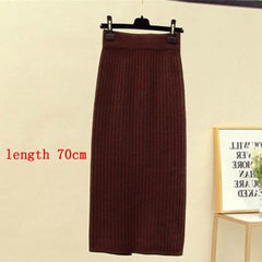 Mid-long Knitted Half-length Skirt Women's High waist One-step Skirt Autumn And Winter Hip Skirt Open-forked Elegant Skirts