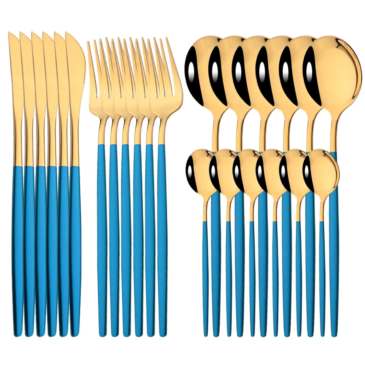 24Pcs Mirror Gold Dinnerware Cutlery Set Stainless Steel Tableware Set Knife Fork Coffee Spoon Party Flatware Silverware Set - Wowza