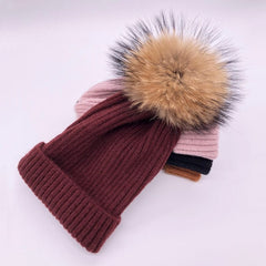 2022 New winter hat luxury quality Fox fur pompom hats beanie High quality Girls women bonnet winter hats for women