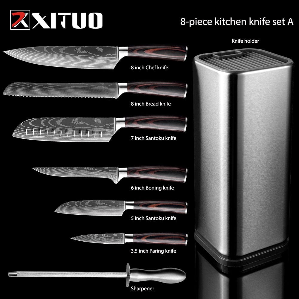 XITUO Chef Bread Eviscerate Sliced Fruit Chinese Japanese Kitchen Knife Sharp Utility santoku Complete Damascus Pattern Cooking - Wowza