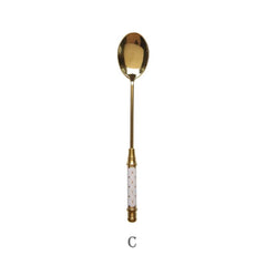 Stainless Steel Dessert Spoon Ceramic Long Handle Icecream Spoon Teaspoon Gold Coffee Cake Fruit Milk Spoon Kitchen Tableware - Wowza