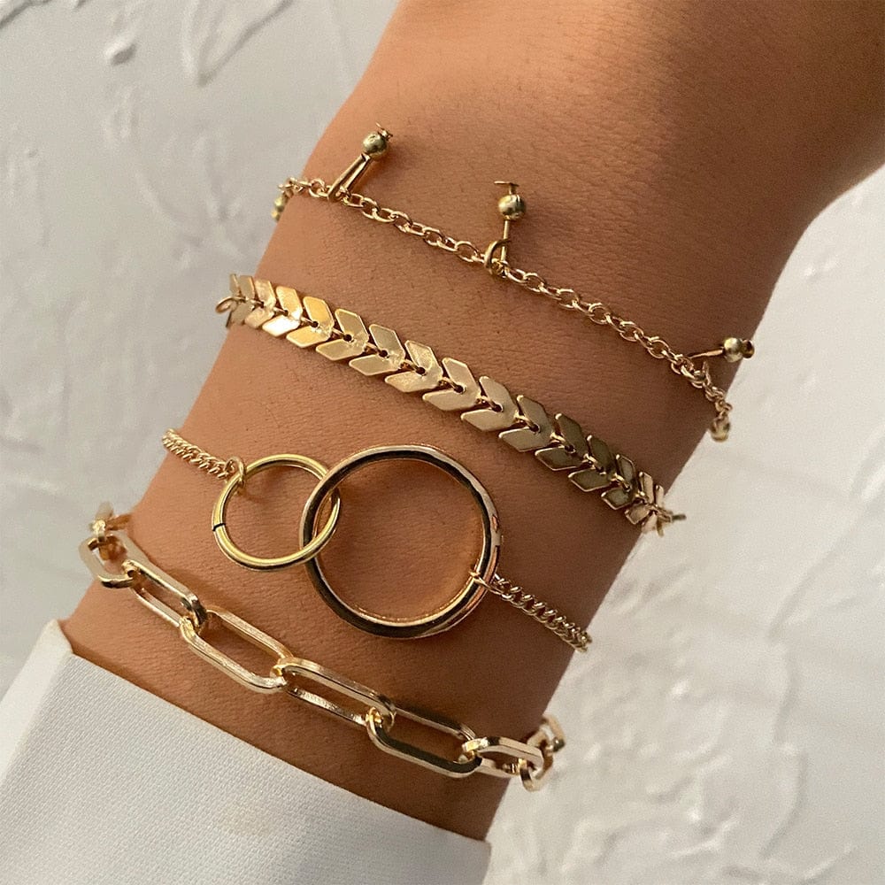 IPARAPunk Gold Color Crystal Thick Chain Bracelet Female Bohemian Geometric Chain OT Buckle Bracelet Set Jewelry Girl Party Gift