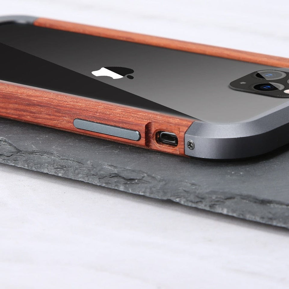 R-JUST Luxury Aluminum Metal Wood Bumper Case for iPhone SE 2020 11 Pro Max X 7 8 XR XS MAX Slim Natural Wood Brand Phone Cover