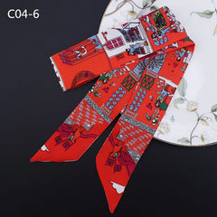 Silk Scarf For Women Letter chain Printed Handle Bag Ribbons Brand Fashion Head Scarf Small Long Skinny Scarves