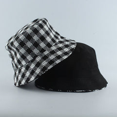 2023 New Brand Black White Plaid Check Bucket Hats Fishing Caps Women Mens Reversible Fisherman Hat