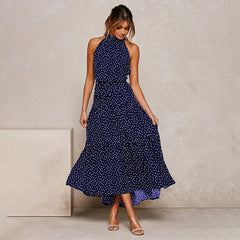 OUSLEE Summer Casual Long Dress Boho Style Halter Polka Dot Dresses Women Elegant Party Print Maxi Dresses Ladies Vestidos Mujer