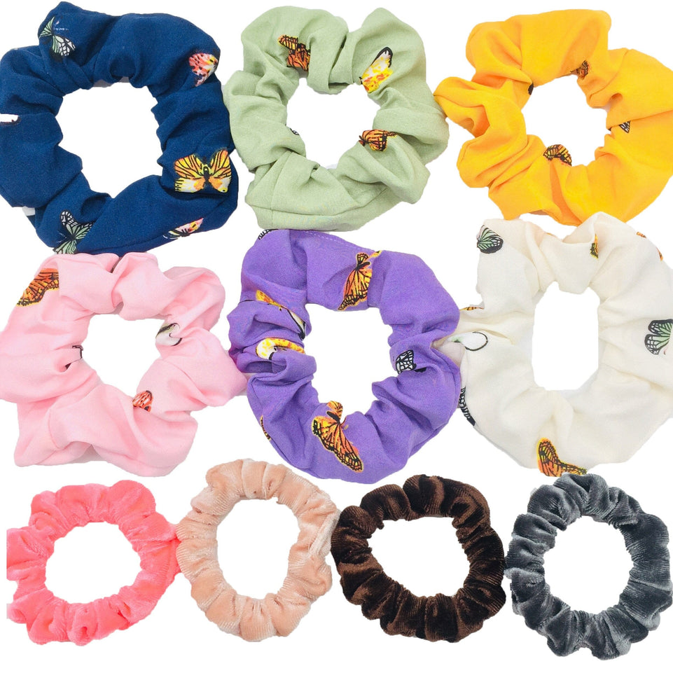 Scrunchies Set Hair Accessories Velvet Chiffon ties band Sequins organza Ponytail Holder Headwear No Crease Leopard Solid  10pcs