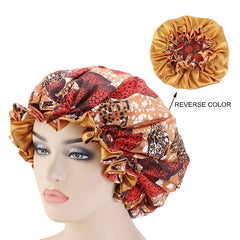 African Pattern Ankara Print Bonnet Women Night Sleep Cap Satin Lining Soft Extra Large Head Wear Ladies Headwrap Hair Care Hat