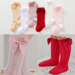 Summer Baby Girls Socks Toddlers Bow Long Sock Kids Knee High Soft Cotton Mesh Spanish Style Children 0-5 Years Breathable Socks