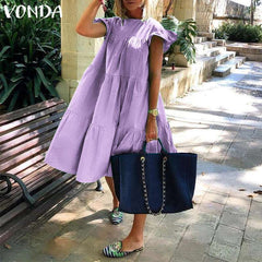 Summer Dress 2023 VONDA Women Summer Sundress Holiay Vintage Ruffled Evening Party Dresses Casual Vestidos Femme Robe