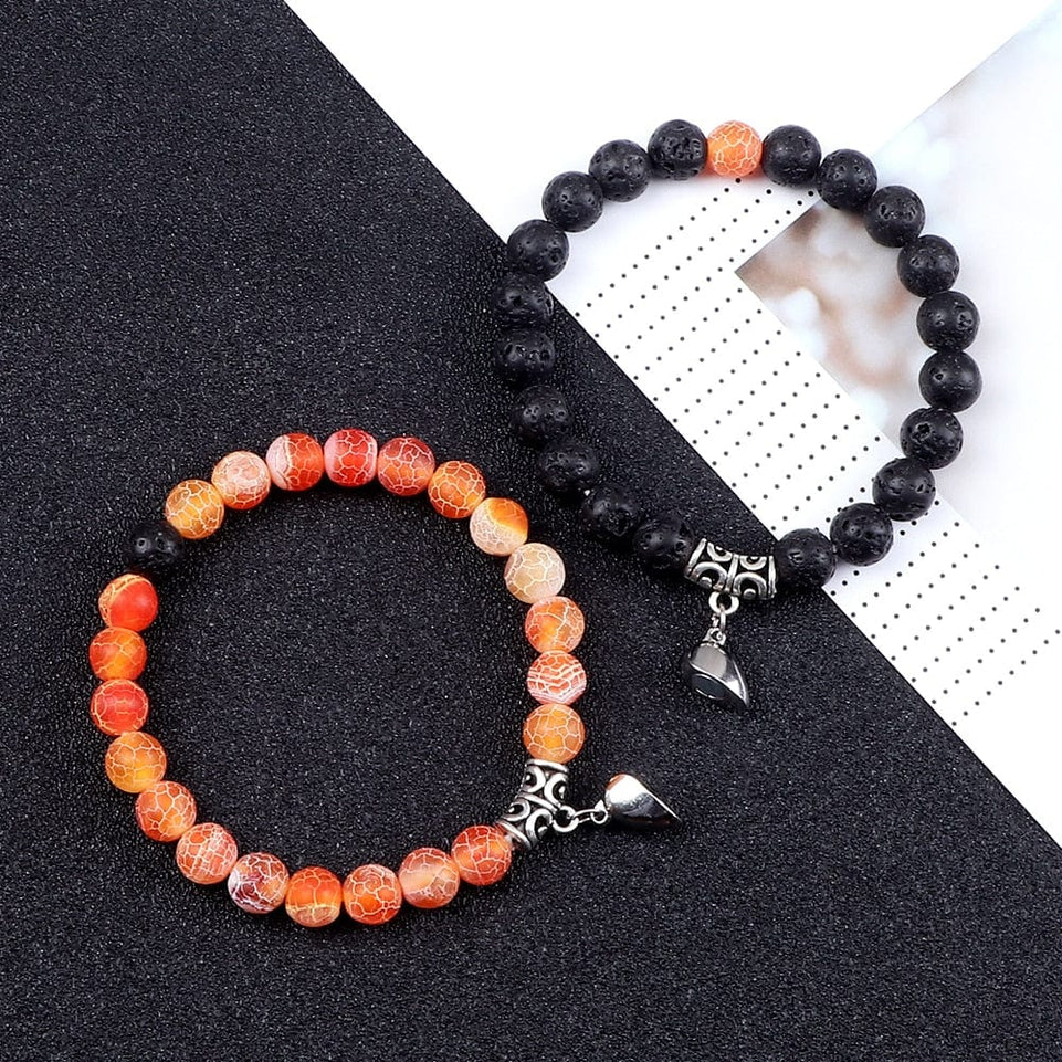 2pcs/set Natural Stone Beads Bracelet for Lovers Heart Magnet Attraction Couple Distance Bracelets Friends Jewelry Gift Bangles