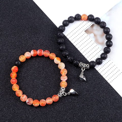 2pcs/set Natural Stone Beads Bracelet for Lovers Heart Magnet Attraction Couple Distance Bracelets Friends Jewelry Gift Bangles