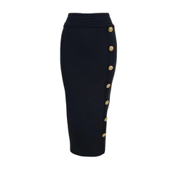 New Arrival Women Button Black Blue Red Bodycon Bandage Skirt 2022 Designer High Waist High Street Party Club Pencil Skirt 75cm