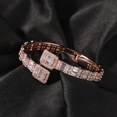 THE BLING KING CZ Custom Opened Square Zircon Baguette Iced Out Adjustable Bracelet  For Men Luxury