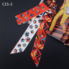 Silk Scarf For Women Letter chain Printed Handle Bag Ribbons Brand Fashion Head Scarf Small Long Skinny Scarves