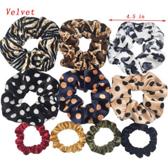 Scrunchies Set Hair Accessories Velvet Chiffon ties band Sequins organza Ponytail Holder Headwear No Crease Leopard Solid  10pcs