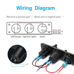 12V Cigarette Lighter Socket 3 in 1 Waterproof Car Dual QC3.0 USB Outlet Panel for RV Marine Boat Power Socket Charger Socket