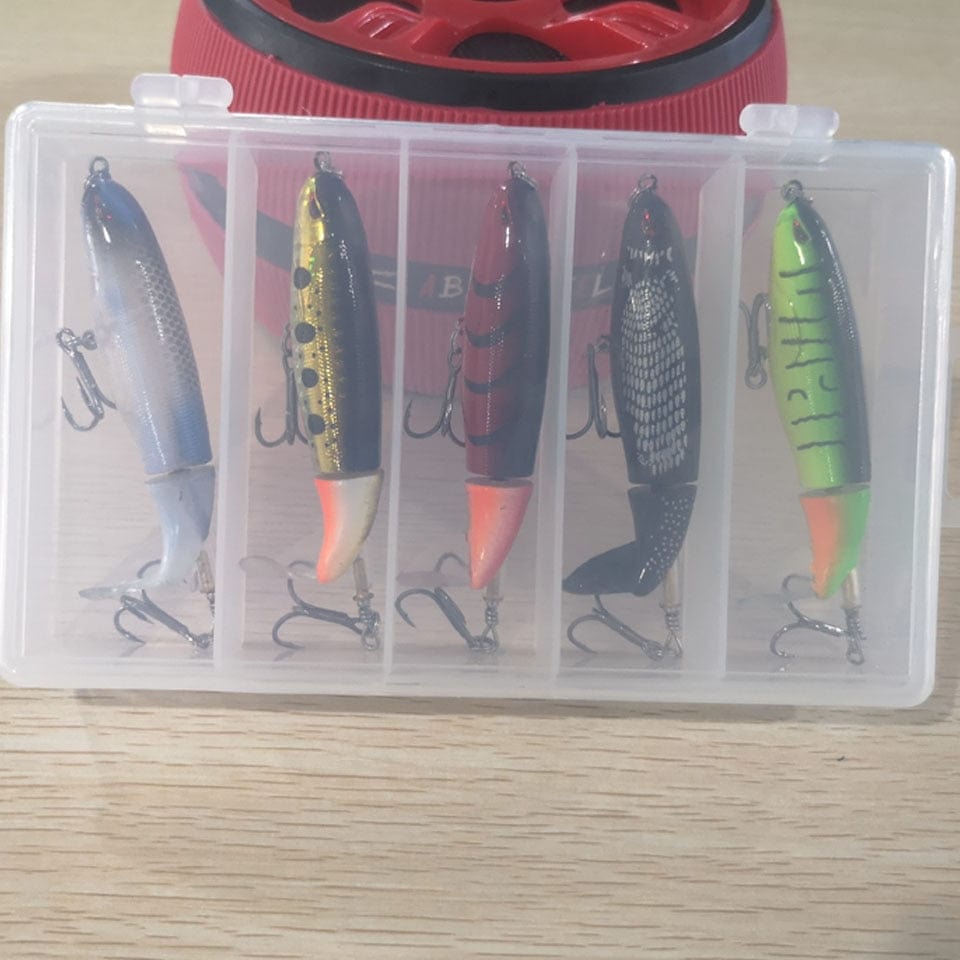 5PCS Topwater Fishing Lure Set/Whopper Bait with Box/Rotating Tail  13g 19g  Pencil Popper Hard Bait Fishing