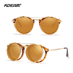 KDEAM Retro Steampunk Round Clip On Sunglasses Men Women Double Layer Removable Lens Baroque Carved Legs Glasses UV400  With Box