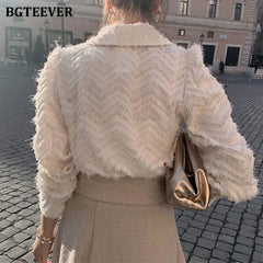 BGTEEVER Elegant Notched Collar Women Tassels Shirts Blouses 2021 Spring New Single-breasted Female Workwear Shirts Tops Blusas