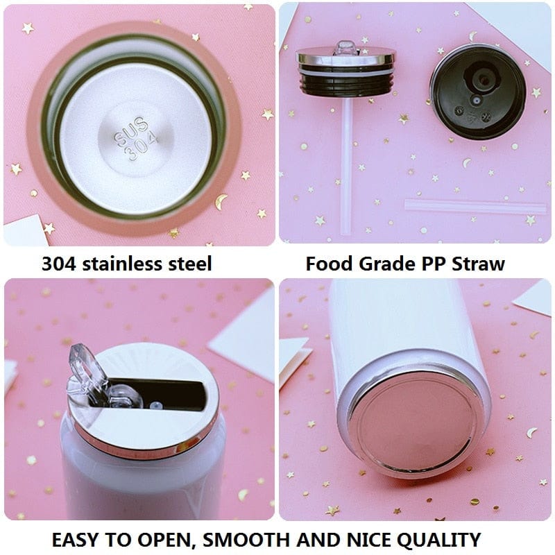 Creative Stainless Steel Japan Juice Candy Color Drink Cans Thermos Portable Unisex Students Personality Trendy Straw Cup - Wowza