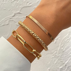 IPARAPunk Gold Color Crystal Thick Chain Bracelet Female Bohemian Geometric Chain OT Buckle Bracelet Set Jewelry Girl Party Gift