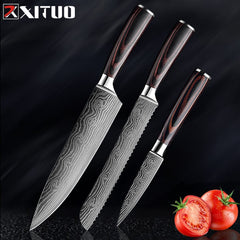 XITUO Chef Bread Eviscerate Sliced Fruit Chinese Japanese Kitchen Knife Sharp Utility santoku Complete Damascus Pattern Cooking - Wowza