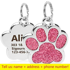 Personalized Dog Cat Tags Engraved Cat Dog Puppy Pet ID Name Collar Tag Pendant Pet Accessories Paw Glitter Pendant - Wowza