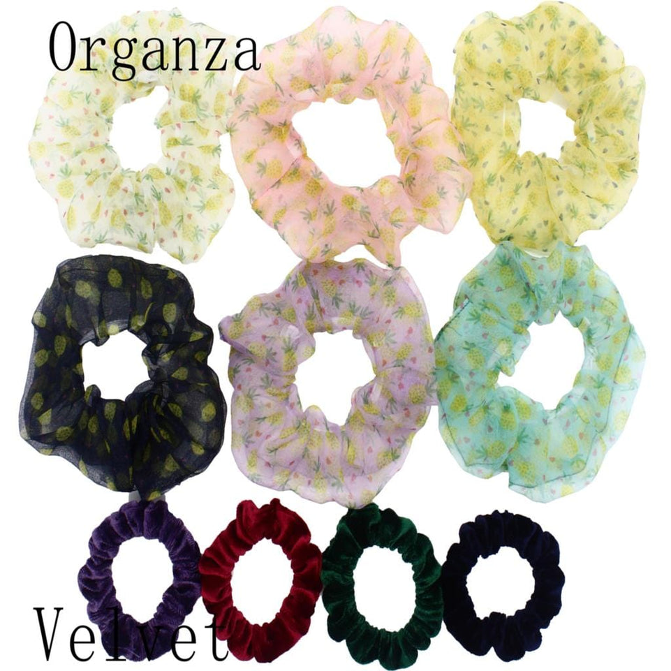 Scrunchies Set Hair Accessories Velvet Chiffon ties band Sequins organza Ponytail Holder Headwear No Crease Leopard Solid  10pcs