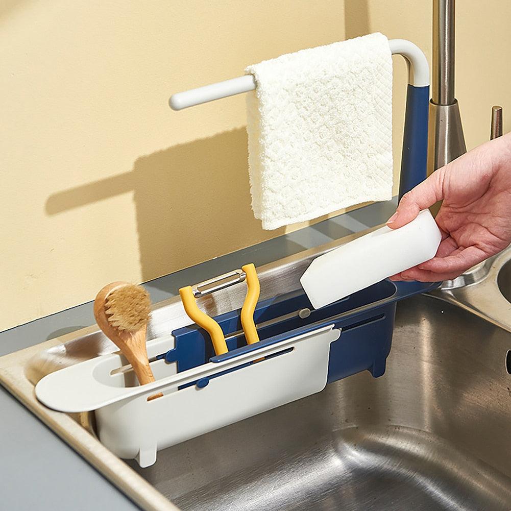 Telescopic Sink Drain Racks Organizer Soap Brush Holder Basket Kitchen Storage Basket Gadgets Accessories Tool - Wowza