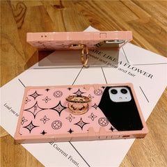 Luxury Square Mirror Pink Phone Case For iPhone 13 12 11 Pro XS Max XR X 10 7 8 Plus Hot Fashion Ring Holder Stand Cover Coque