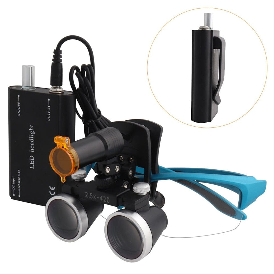 Dental Loupes Magnifier Lab Medical Magnification Binocular 2.5/3.5x420 Headlight Headlamp 5W Cloth Case