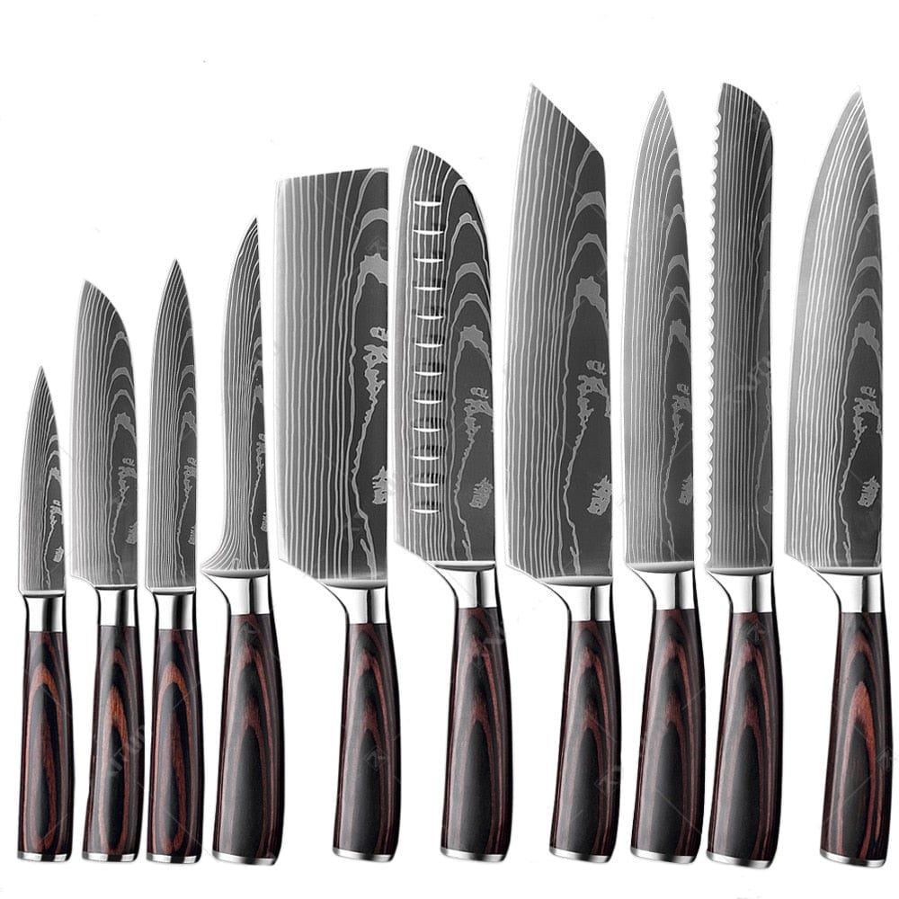 3/4/5/6/8/9Pcs/set Stainless Steel Damascus Pattern Chef Knives Set Kitchen Knife Set Butcher Boning Knife Vegetable Knives - Wowza