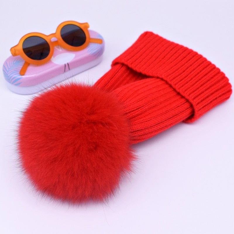 2022 New winter hat luxury quality Fox fur pompom hats beanie High quality Girls women bonnet winter hats for women